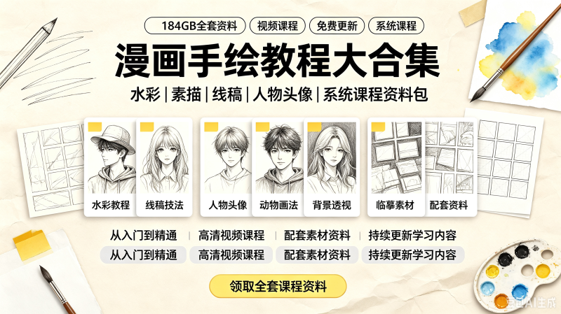 漫画手绘教程视频教程动画全教程儿童画零基础入门到精通人物动态-创米阁｜副业实操经验分享