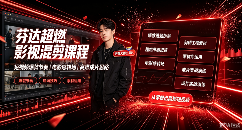 抖音大博主芬达｜超燃影视混剪全套课-创米阁｜副业实操经验分享