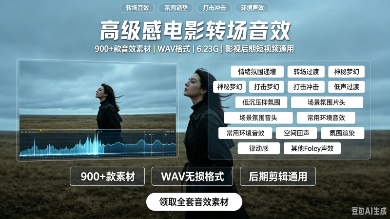 视频剪辑电影感音效包/拟声转场素材/剪映/FCPX/达芬奇/Pr/Au-创米阁｜副业实操经验分享