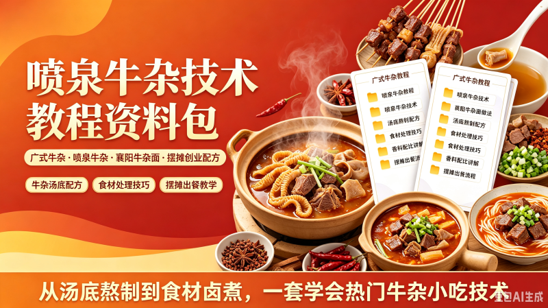 喷泉牛杂技术特色小吃技术商用配方摆摊创业小成本教程全部过程-创米阁｜副业实操经验分享