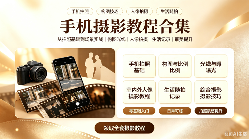 拍摄技巧修图课手机拍照摄影短视频教程入门照相网课教学后期剪辑-创米阁｜副业实操经验分享