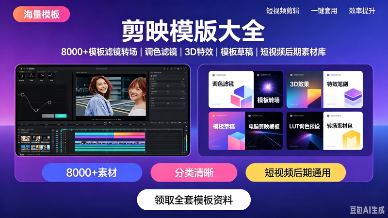 剪映模版草稿剪影抖音短视频剪辑专业版转场素材滤镜调色插件预设-创米阁｜副业实操经验分享