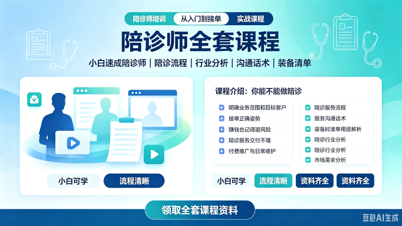 陪诊师课程小白快速入门视频教程陪诊师免责协议陪诊服务流程课件-创米阁｜副业实操经验分享