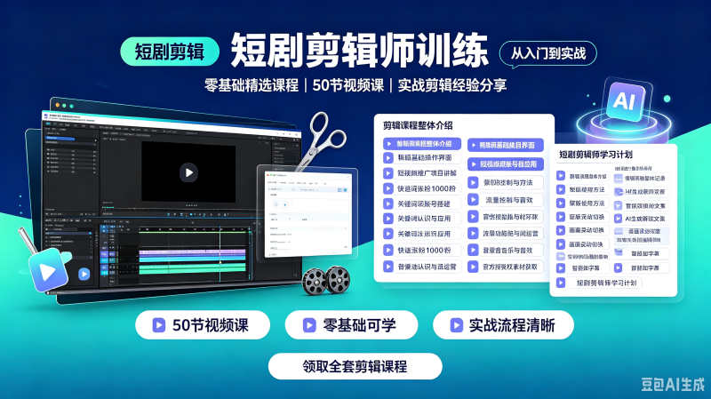 短剧剪辑师训练零基础入门到精通提升 课K程方法技巧思路详解实战-创米阁｜副业实操经验分享