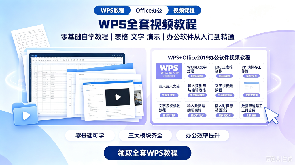 wps全套视频教程教学课程办公软件word/ppt/excel/office学习素材-创米阁｜副业实操经验分享