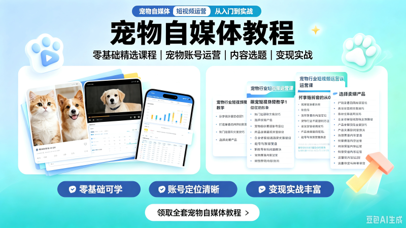 宠物自媒体教程小白入门到精通起号运营萌宠短视频教学全套素材-创米阁｜副业实操经验分享
