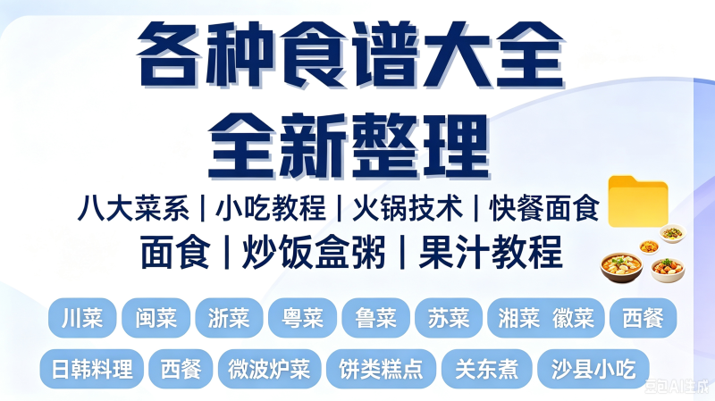 各种食谱大全八大菜系粤菜湘菜小吃火锅技术糕点关东煮等制作教程-创米阁｜副业实操经验分享