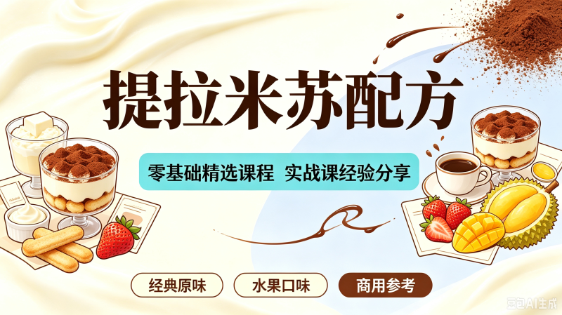 网红提拉米苏技术配方视频教程甜品烘焙蛋糕小吃制作摆摊开店商用-创米阁｜副业实操经验分享