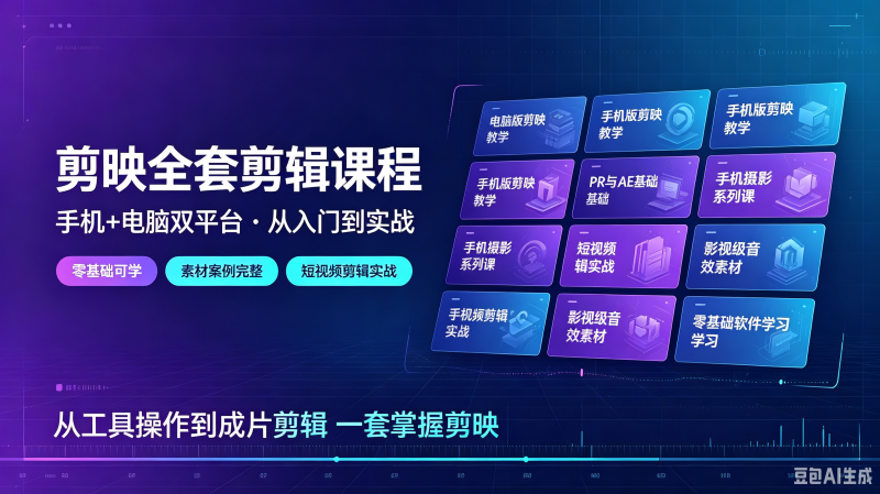 剪映全套剪辑实战课｜手机 + 电脑双端，从零基础到影视级剪辑-创米阁｜副业实操经验分享