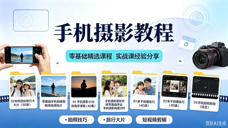手机拍照摄影教程短视频入门照相网课教学后期拍摄剪辑学习技巧新-创米阁｜副业实操经验分享