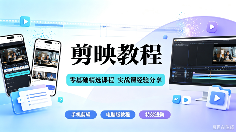 剪映视频教程手机版电脑版模板抖音短视频基础剪辑制作教学习素材-创米阁｜副业实操经验分享