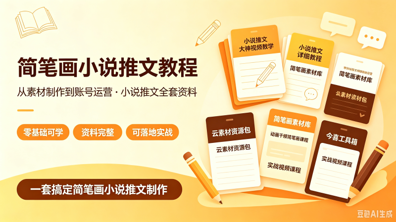 简笔画小说推文全套实战课｜动漫推文制作，完整教学 + 海量素材库｜从动画制作到推文起号接单全流程-创米阁｜副业实操经验分享