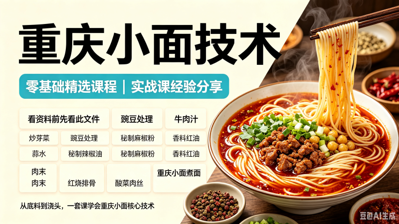 重庆小面技术配方豌豆牛肉汁底料香料红油面小吃技术视频全套教学-创米阁｜副业实操经验分享